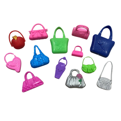 100pcs. Mix Toy Colorful Purses-Fashion Doll Accessories-purses, shoes, jewelry, etc.