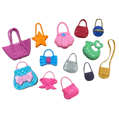 100pcs. Mix Toy Colorful Purses-Fashion Doll Accessories-purses, shoes, jewelry, etc.