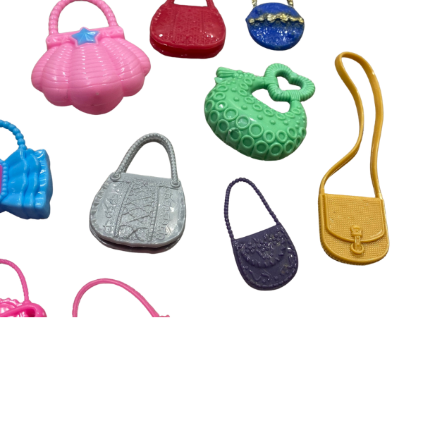 100pcs. Mix Toy Colorful Purses-Fashion Doll Accessories-purses, shoes, jewelry, etc.